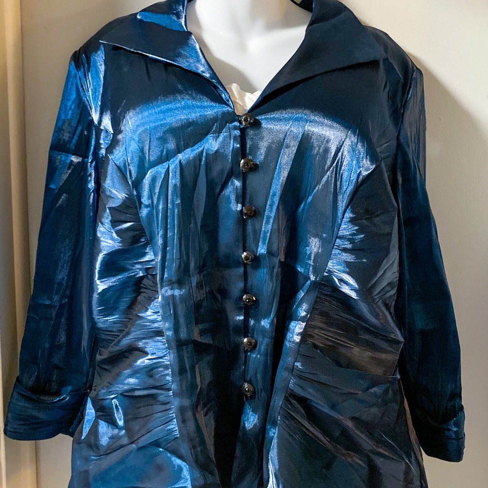 NEOT Xscape metallic teal bead button blazer 22W